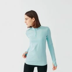 Kalenji Zip Warm Women's Long-sleeved Running T-shirt - Light Blue