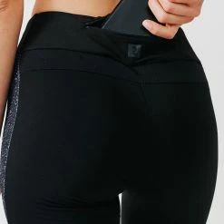Kalenji Warm+ Running Warm Long Leggings - Black With Patterns