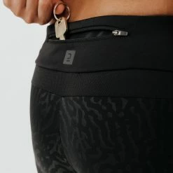 Kalenji Warm+ Running Warm Long Leggings - Black With Patterns