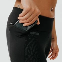 Kalenji Warm+ Running Warm Long Leggings - Black With Patterns