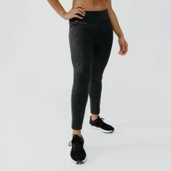 Kalenji Warm+ Running Warm Long Leggings - Black With Patterns